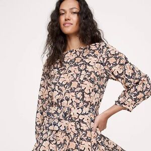 Banana Republic Peach Floral Long-Sleeve Dress
